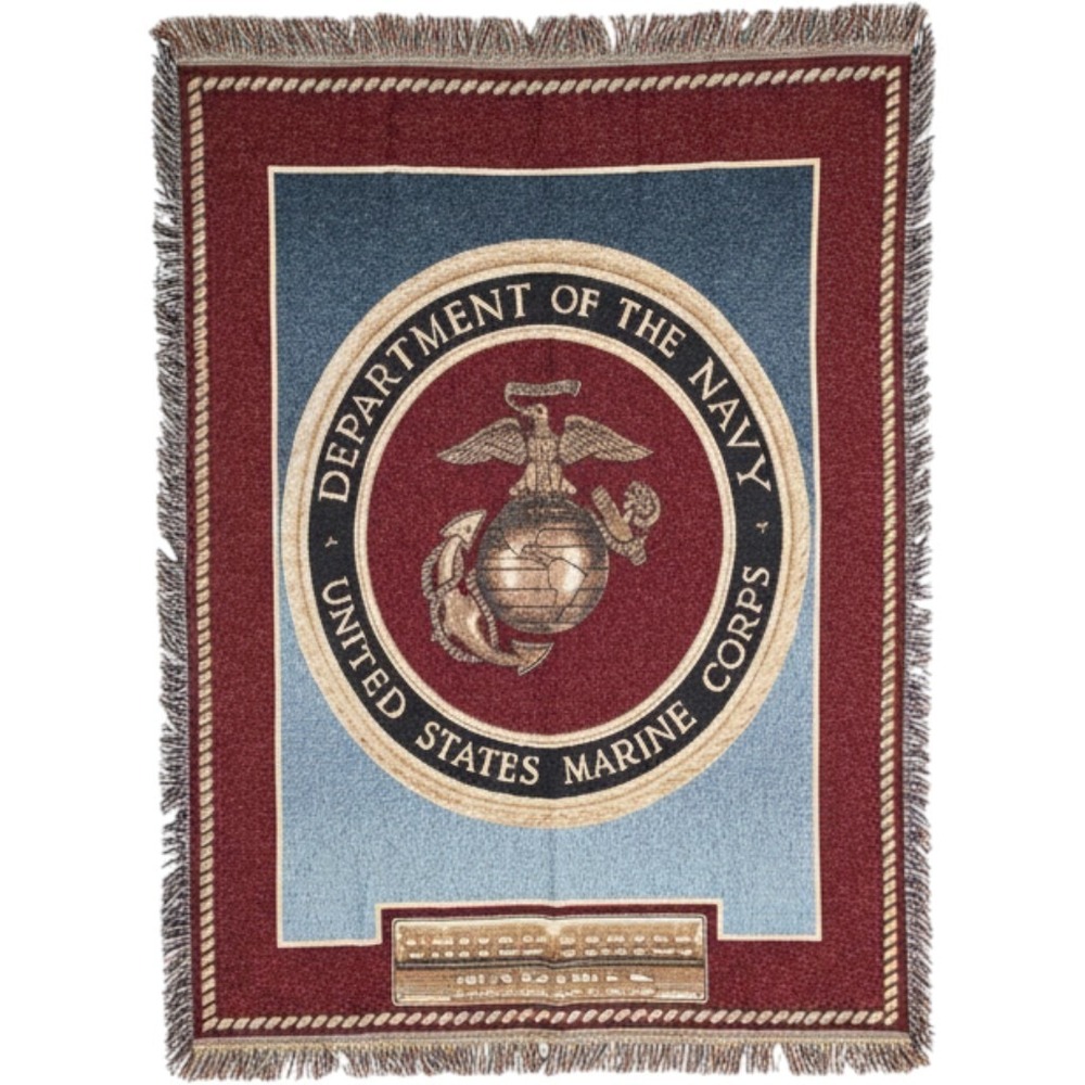 VTG US Marine USMC Department of the Navy Woven Tapestry Throw Blanket 58x46